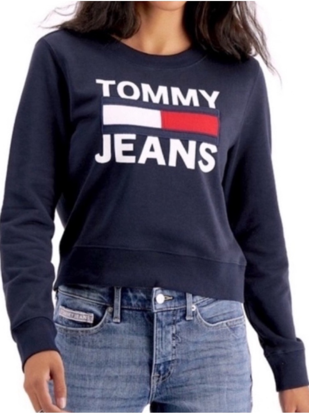 NEW Tommy Jeans Pullover Sweatshirt Graphic Crew Neck Sky Captain Blue Size L